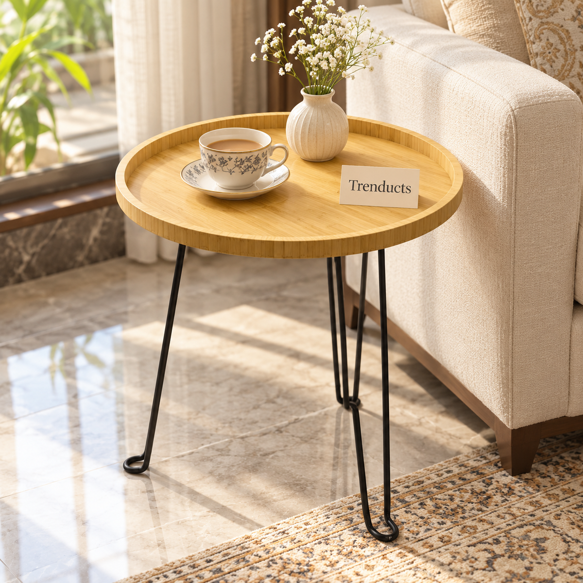 Round Foldable Side Table 17.5 Inch Tray Top