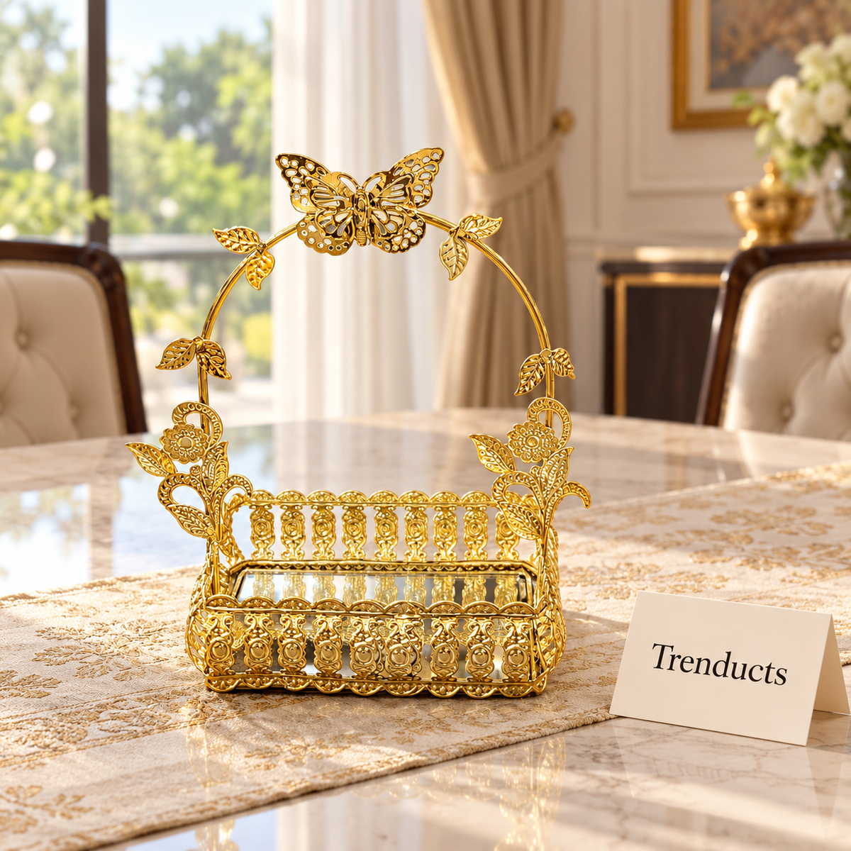 Gold Filigree Decorative Basket - Butterfly Arch
