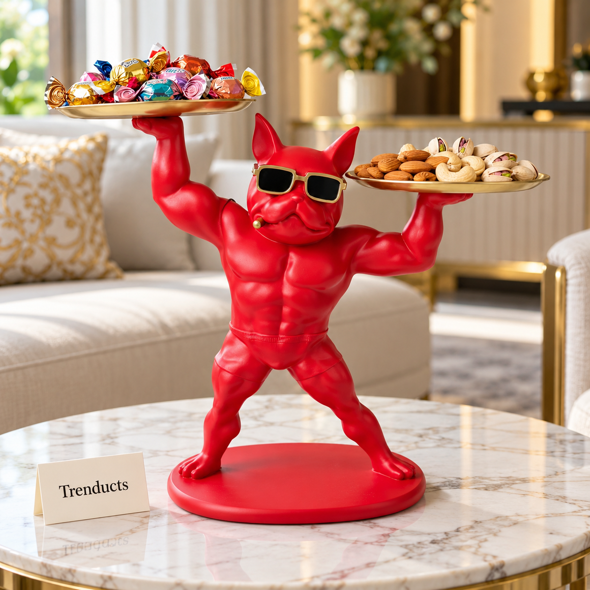 Stylish Red Bulldog Butler - Double Tray Holder