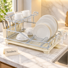 Premium Silver Dish Rack with Cup Holder and Drain Tray