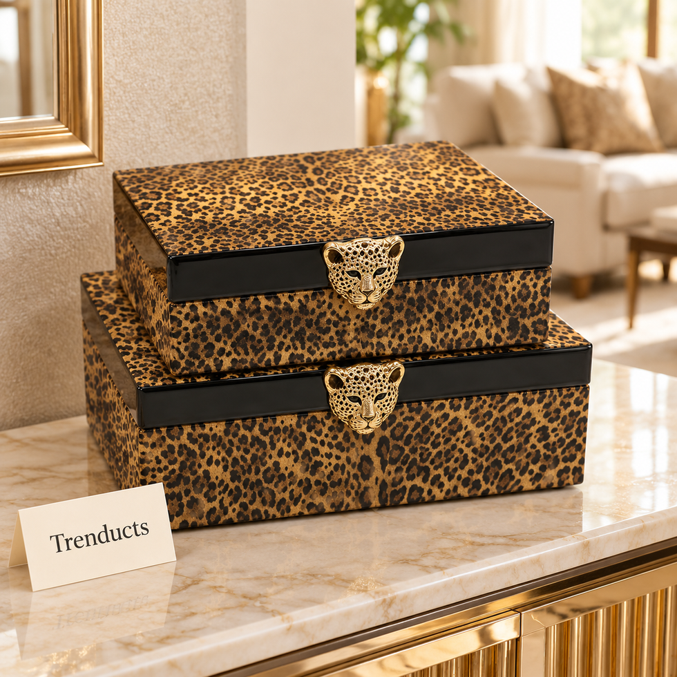 Premium 2 Piece Storage Box Set - Leopard Print with Black Trim