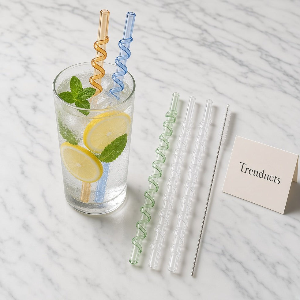 Spiral Glass Straws - Reusable Drinking Straws with Brush