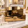 Premium 2 Piece Storage Box Set - Gold Mirror with Stone Knobs