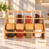 Premium Spice Jar Rack - 2 Tier Bamboo with 8 Square Glass Jars