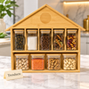 Bamboo Spice Rack with 9 Glass Jars - House with Roof Emblem