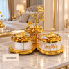 Gold Floral Vanity Canister Set - 3 Ribbed Jars on Stand