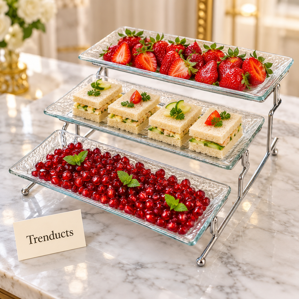 Danny Home 3 Tier Serving Tray - Glass with Silver Stand