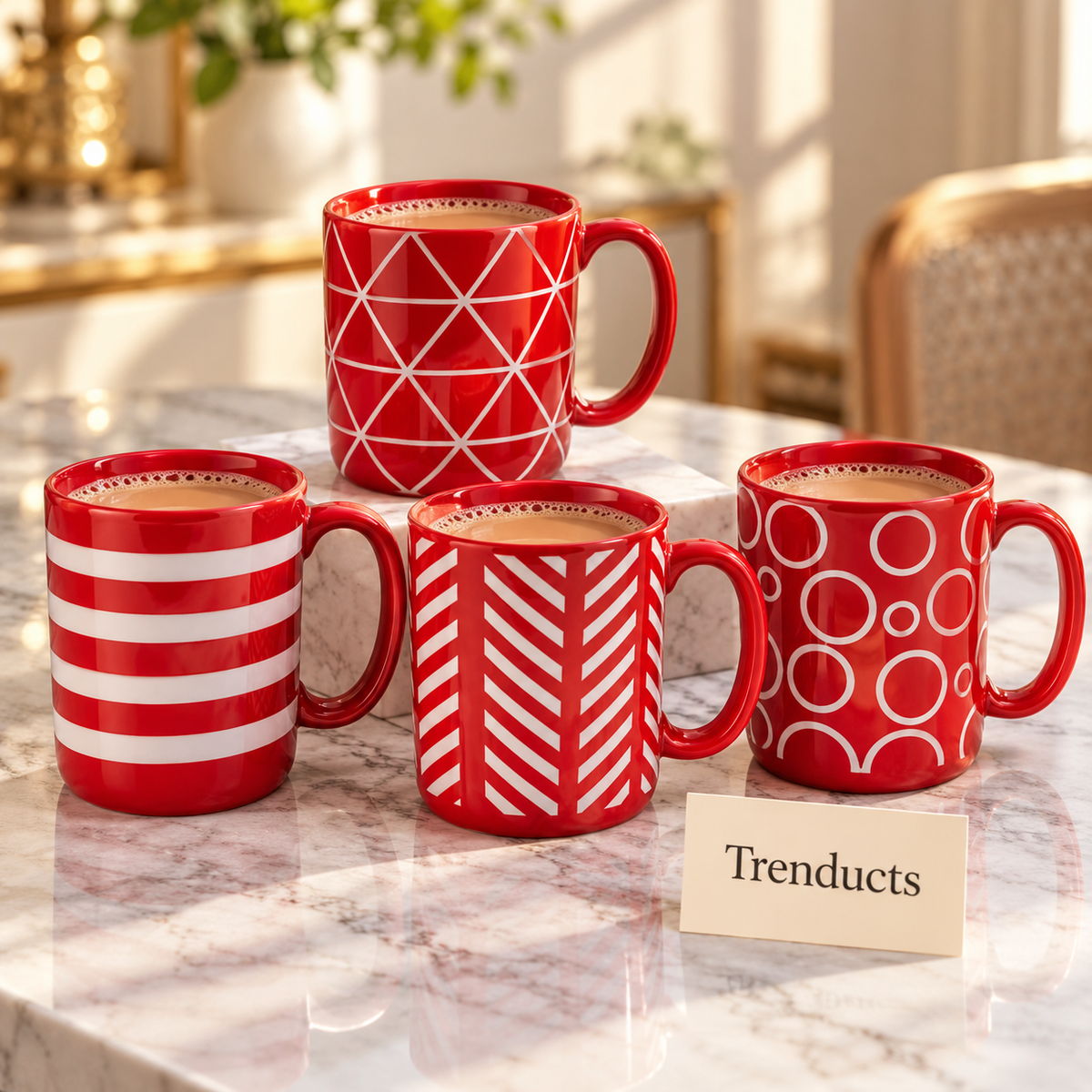 Red Pattern Mug 400 ml - White Geometric (Random Design)