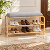Bamboo Shoe Bench - 2 Shelves with Grey Cushion