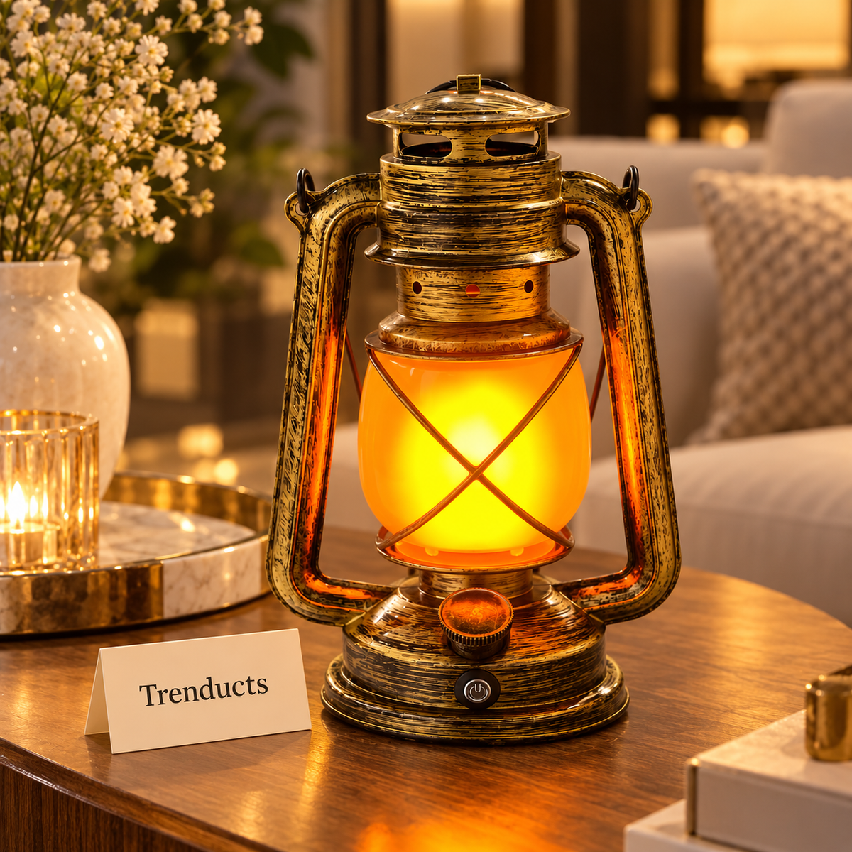 Antique Brass LED Lantern Rechargeable Touch Light