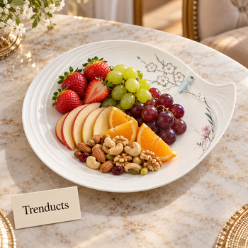 Bird Plate serving fresh fruit and dry fruit on a dining table | Trenducts