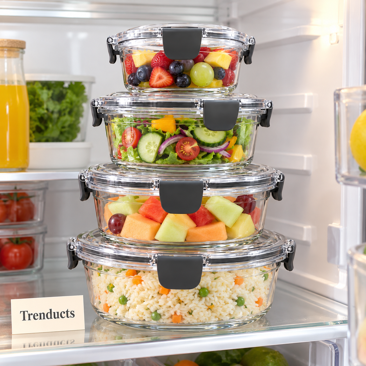 4 Pcs Acrylic Plastic Fresh Box Set - Round Locking Lids