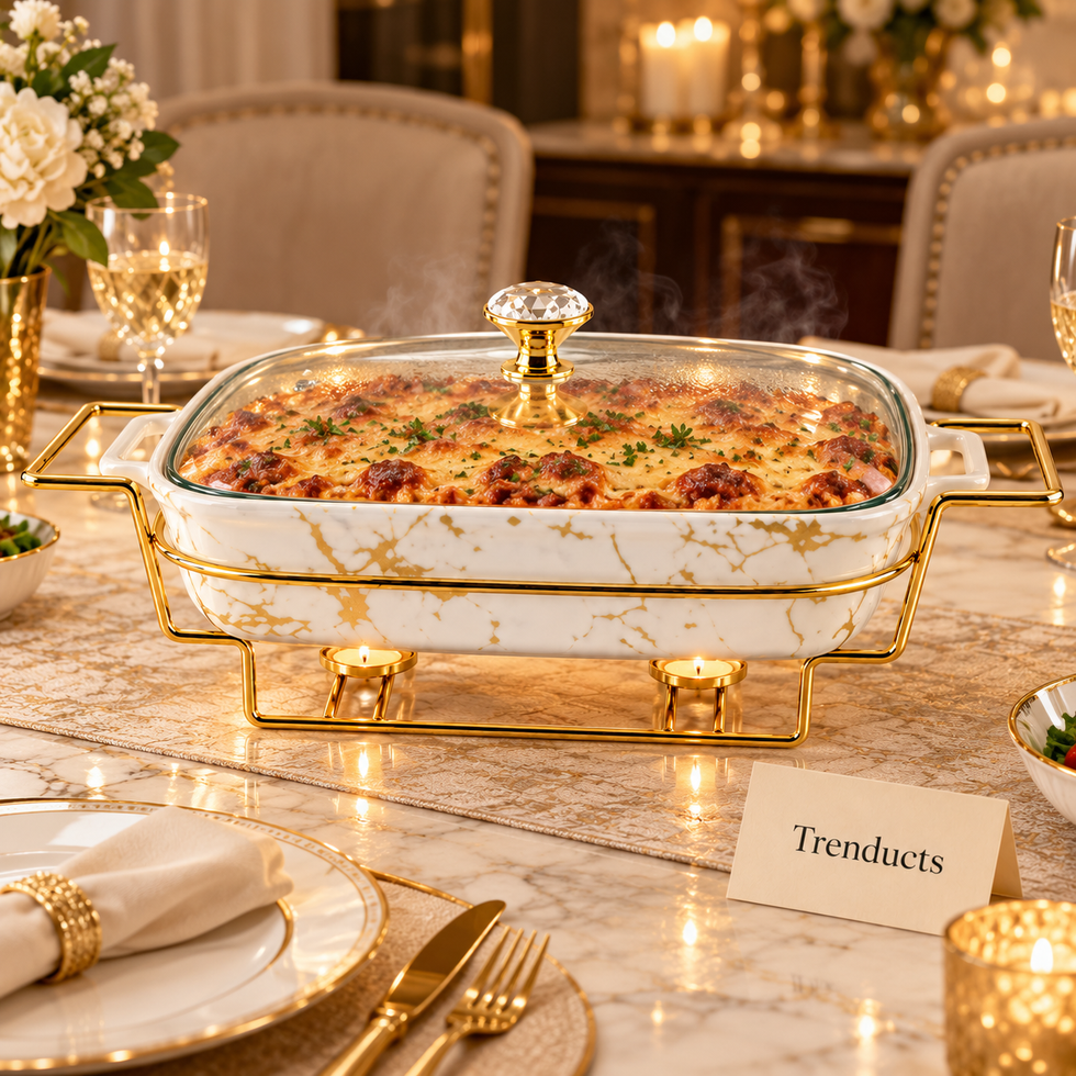 Brilliant Rectangular Marble Casserole with Gold Stand