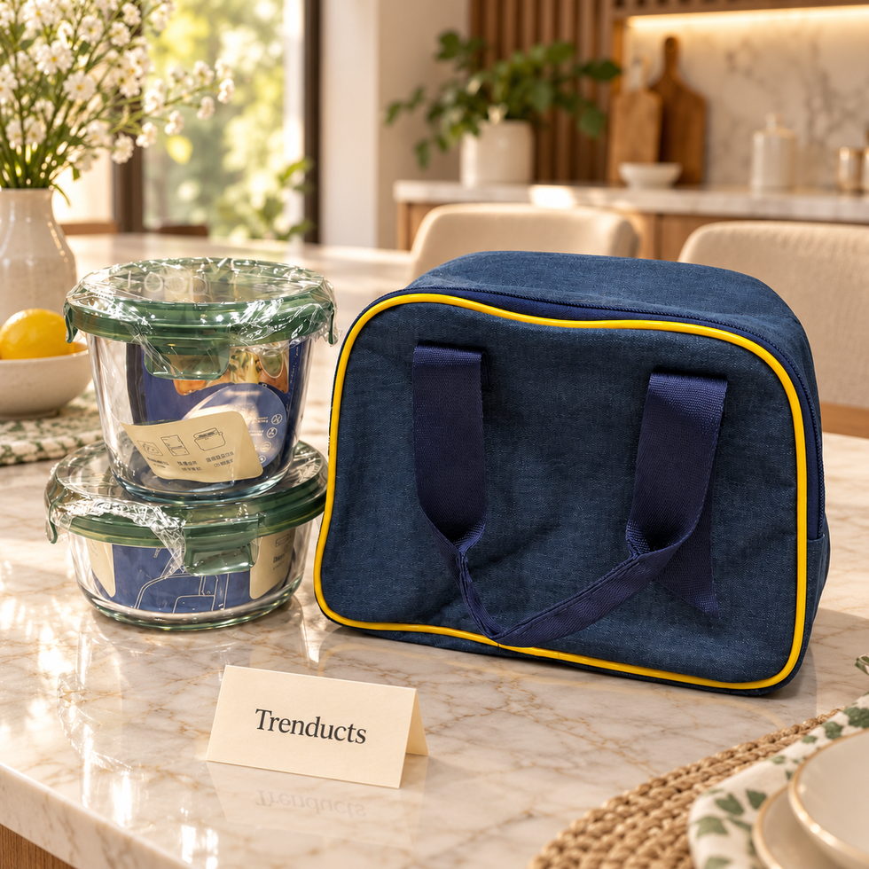 Glass Lunch Box Set with Navy Blue Bag - 2 Round Containers