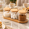 Condiment Set - 3 Glass Jars with Bamboo Tray & Spoons
