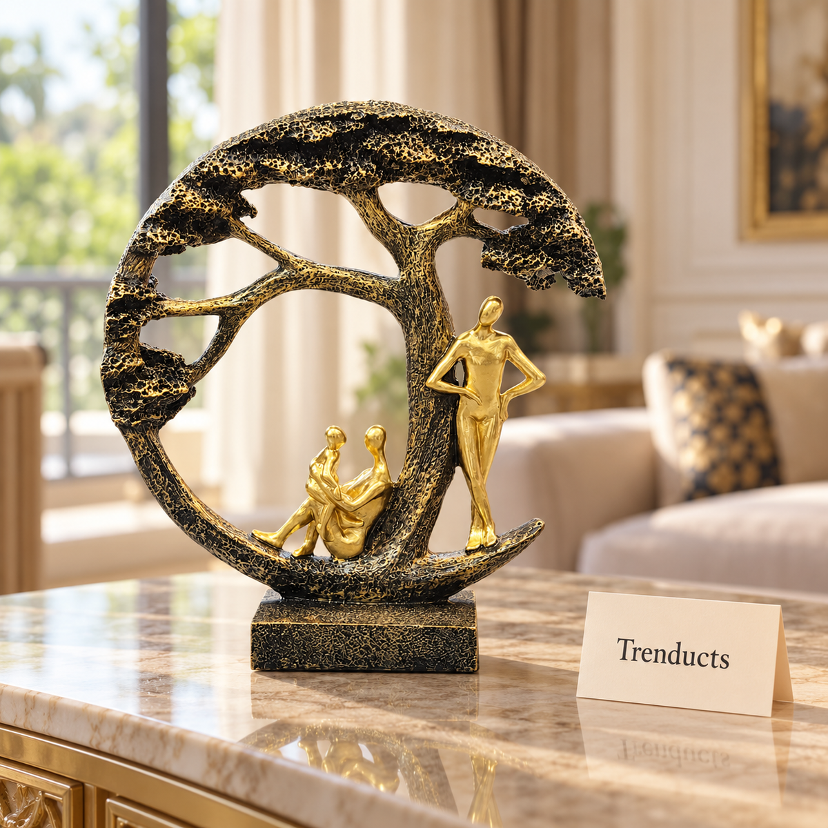Moon & Family Tabletop Sculpture - Black & Gold