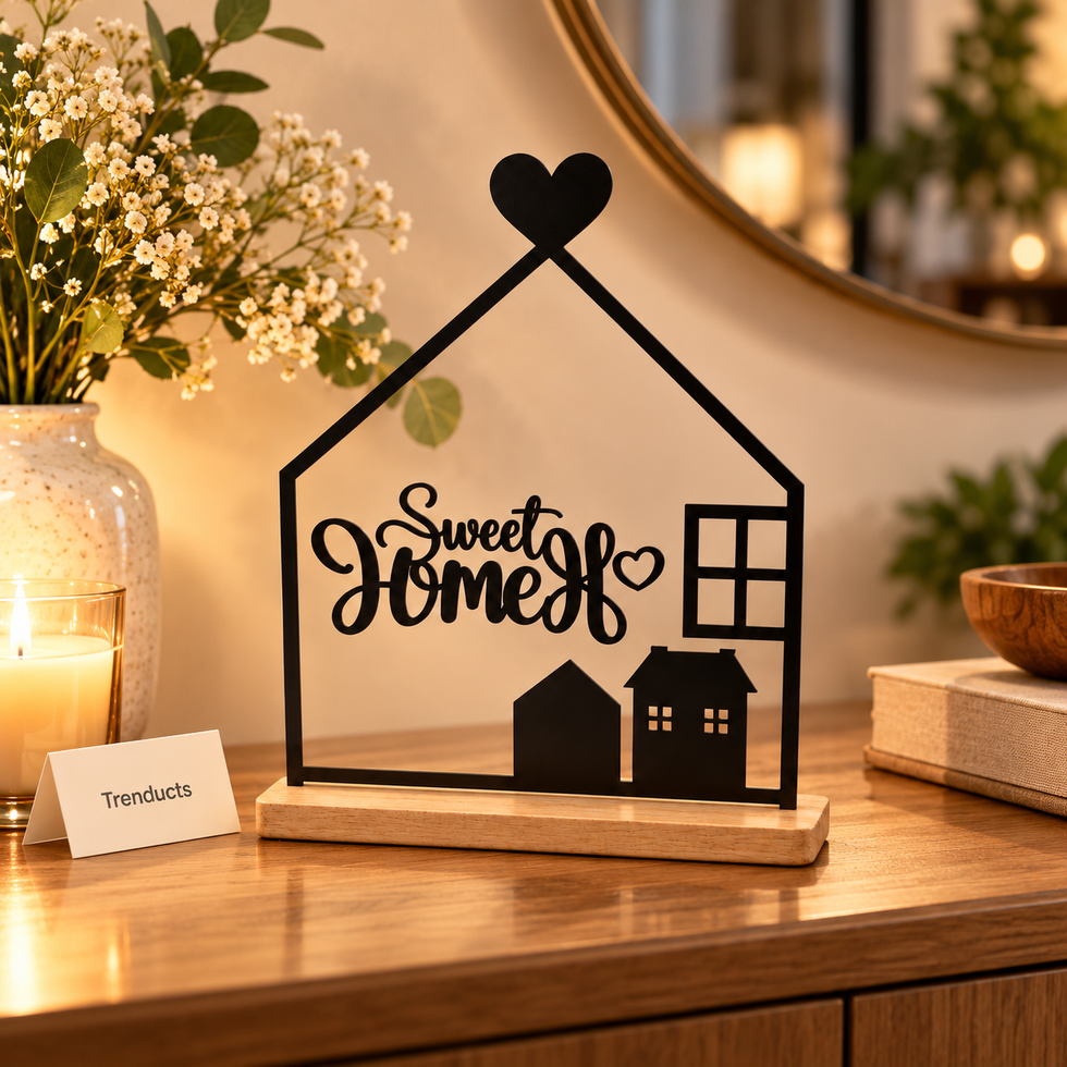 Sweet Home Table Decor - Black Metal House on Wood Base