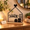 Sweet Home Table Decor - Black Metal House on Wood Base