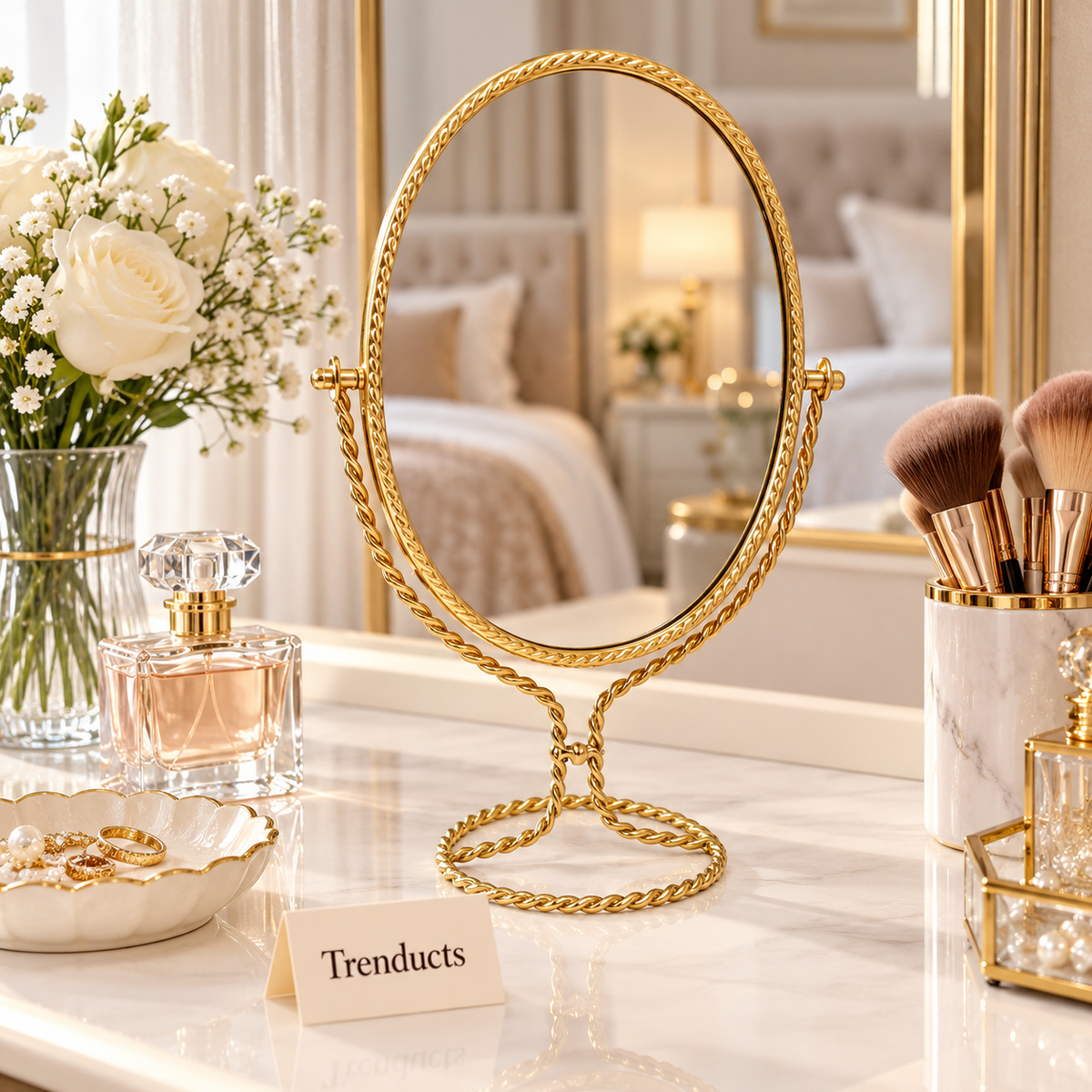 Elegant Gold Table Mirror - Oval Twisted Rope Frame