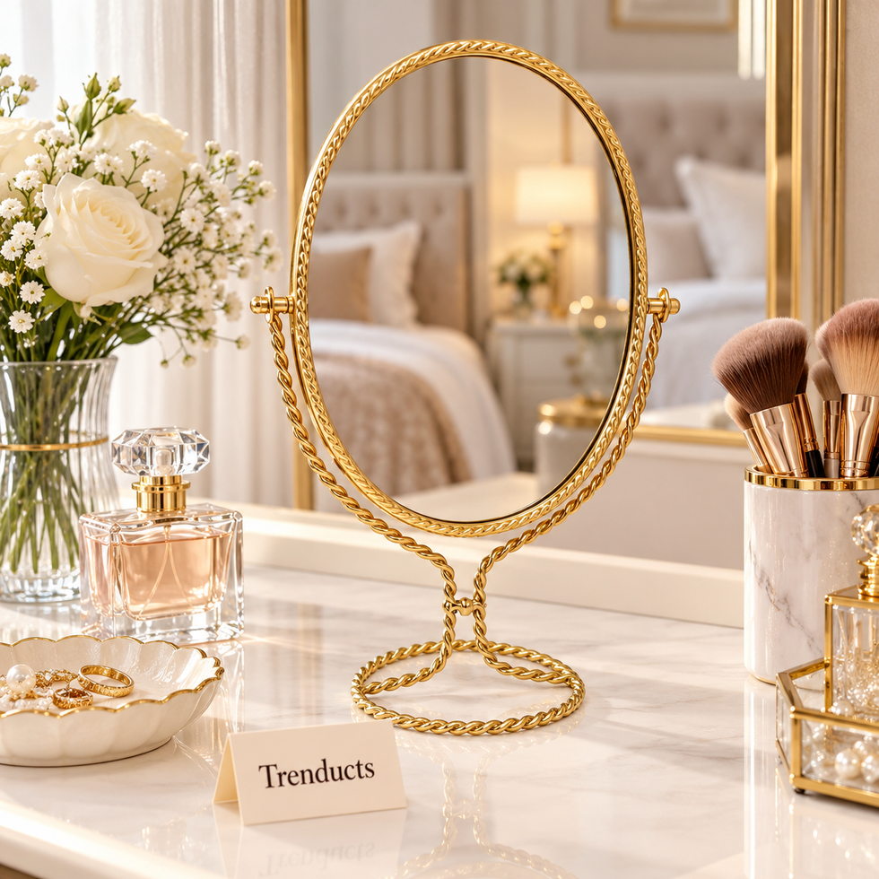 Elegant Gold Table Mirror - Oval Twisted Rope Frame