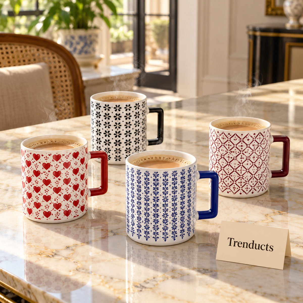 Pattern Print Mug 410 ml - Coloured Square Handle (Random)