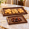 Elegant Wooden Serving Tray Set of 2 - Walnut Brown