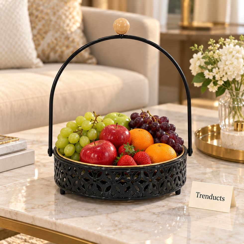 Brilliant Serving Dish with Handle Stand - Black & Gold