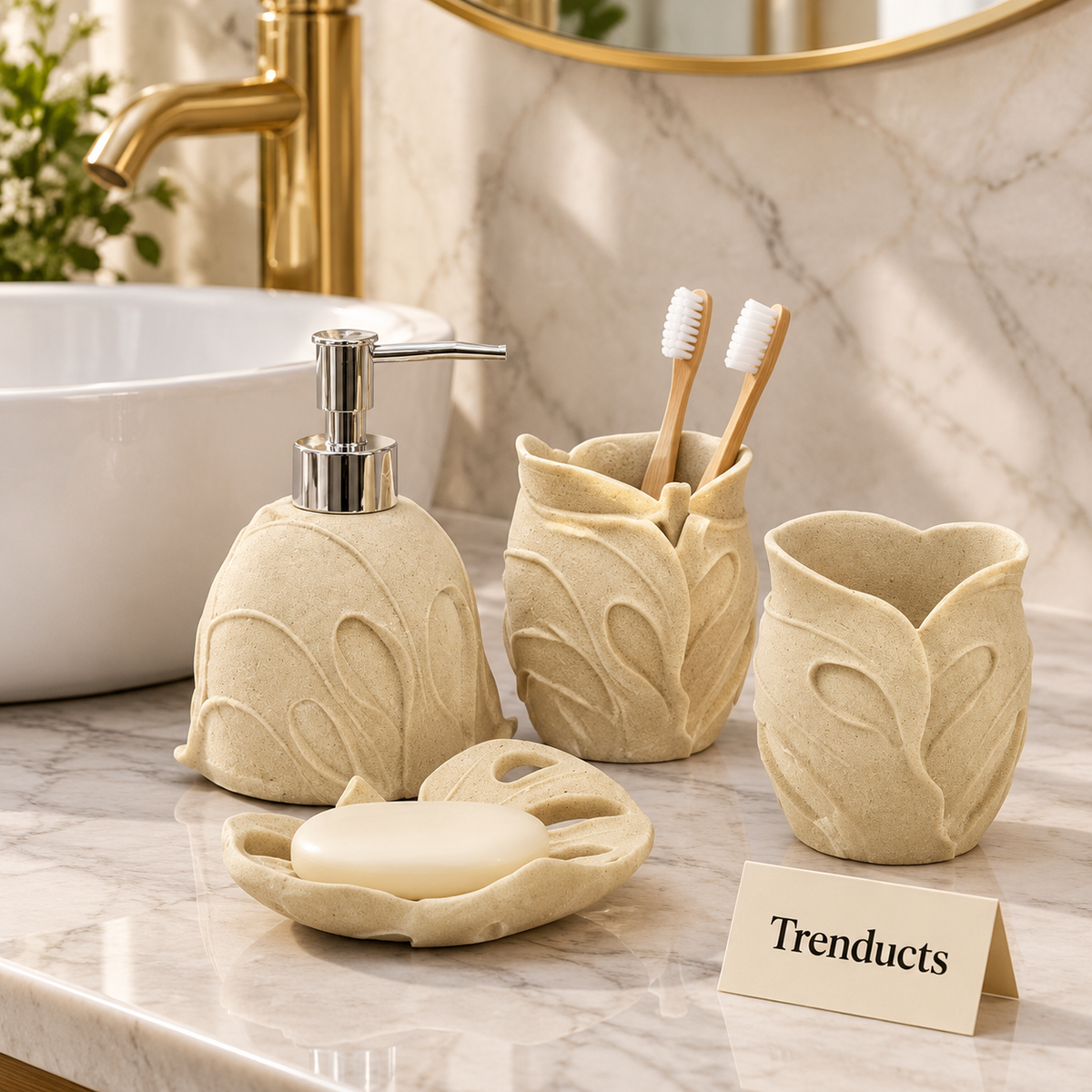 Luxury Bathroom Set - 4-Piece Fiber Leaf Design