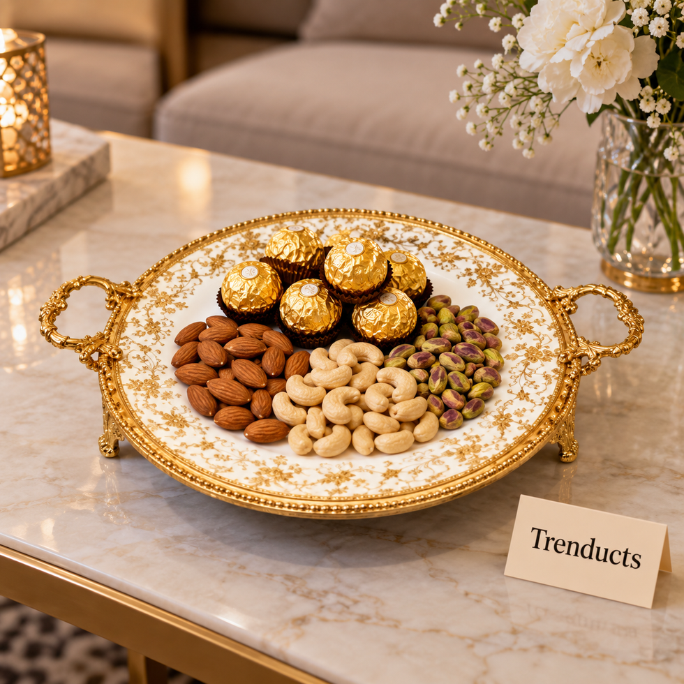 Brilliant Round Flat Tray - Royal Bloom Gold Rim with Legs