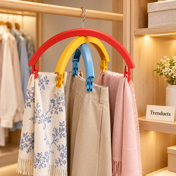Rainbow hanger holding a scarf and trousers in a wardrobe | Trenducts