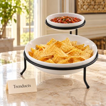 Chip and Dip Stand with nachos and dip on a party table | Trenducts