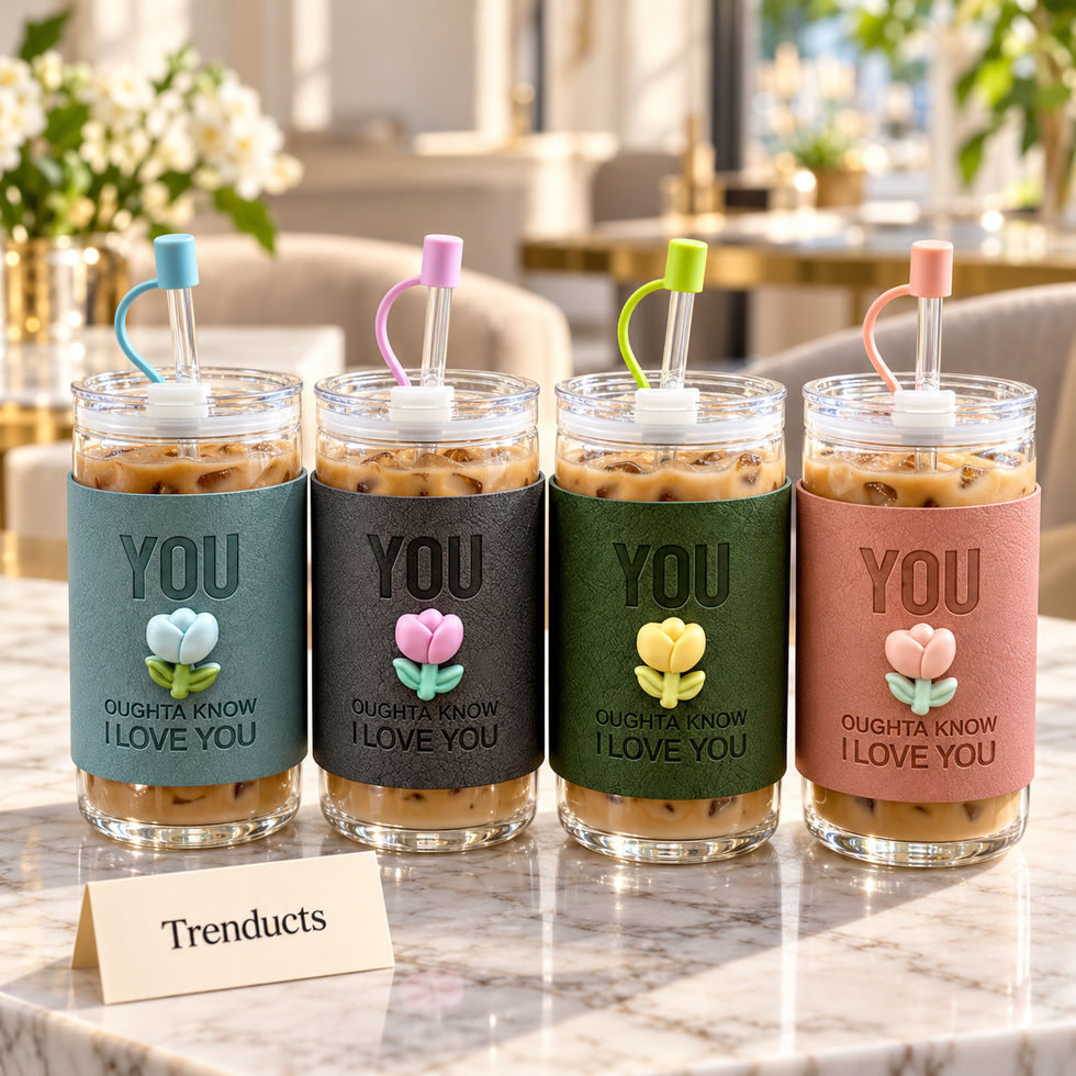 You Flower Glass Mug with Straw - Tulip Sleeve (Random)