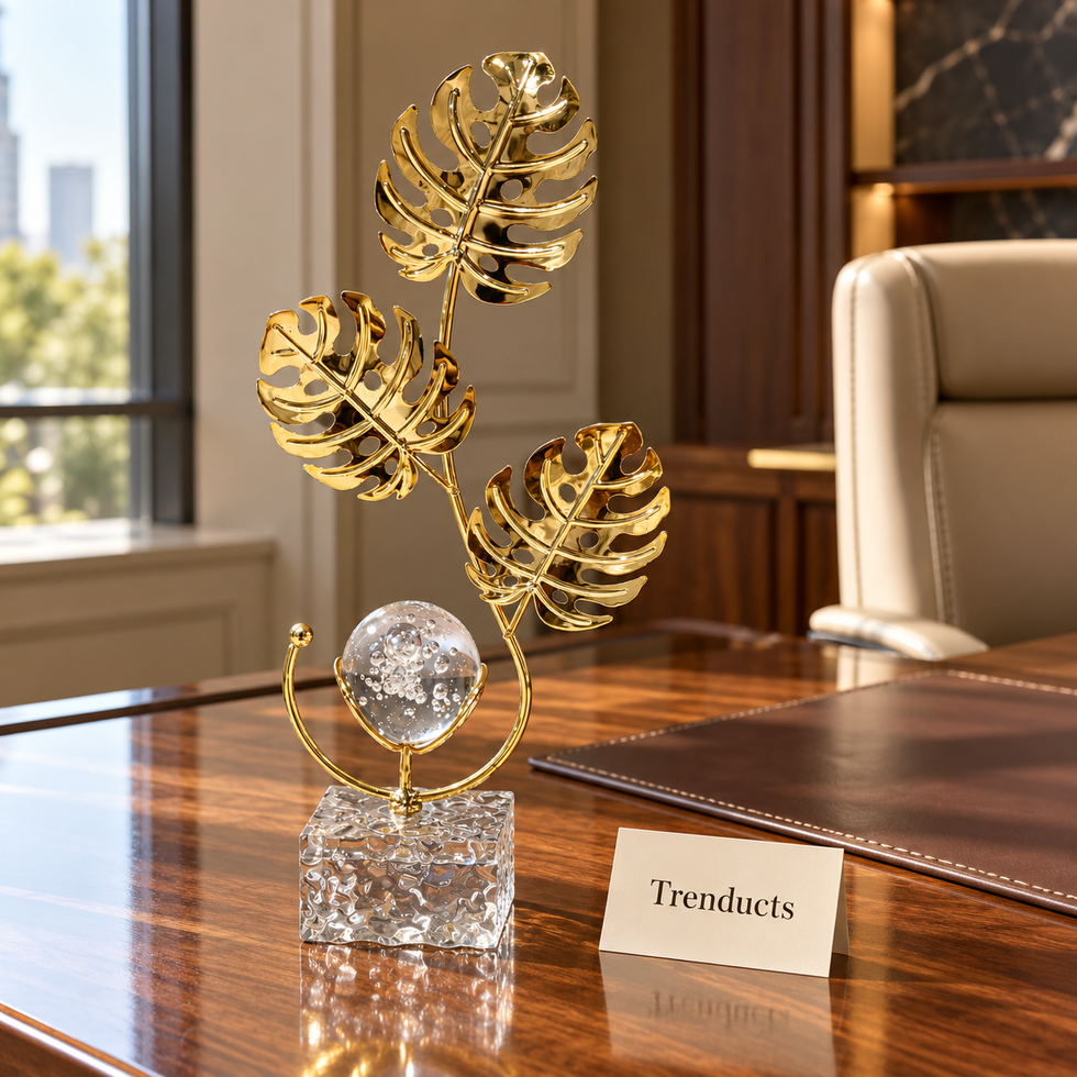 Crystal Ball Table Decor - Gold Monstera, Crystal Base