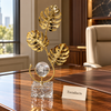 Crystal Ball Table Decor - Gold Monstera, Crystal Base