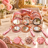 Rose Gold Floral Cosmetic Pocket Mirror - Round with Wrist Strap (each)