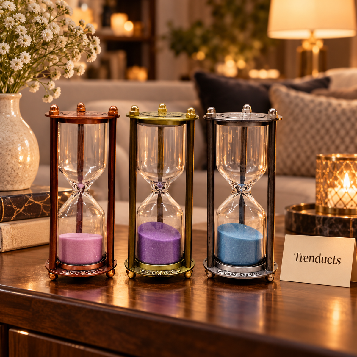 20 Minute Pillar Hourglass Sand Timer - Antique Metal Frame (Random Color)