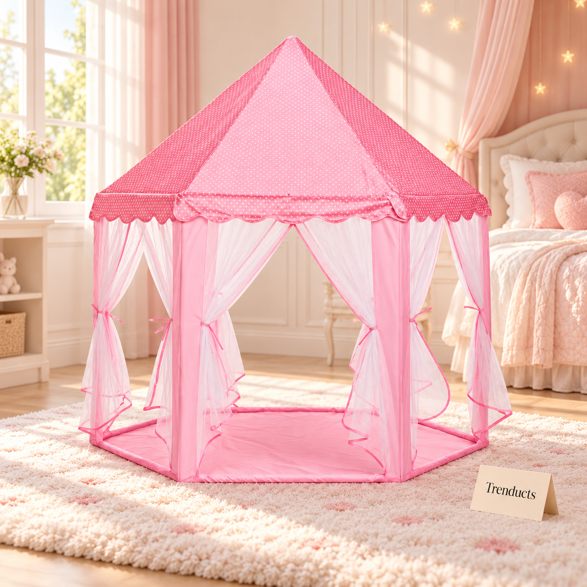 Kids Tent House - Hexagon Princess Castle Play Tent with Net