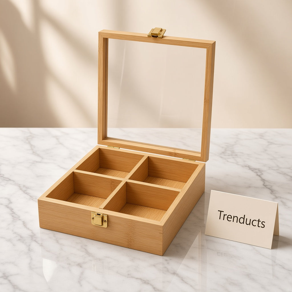 Bamboo Wood Dry Fruit Box with Window Lid and Metal Lock
