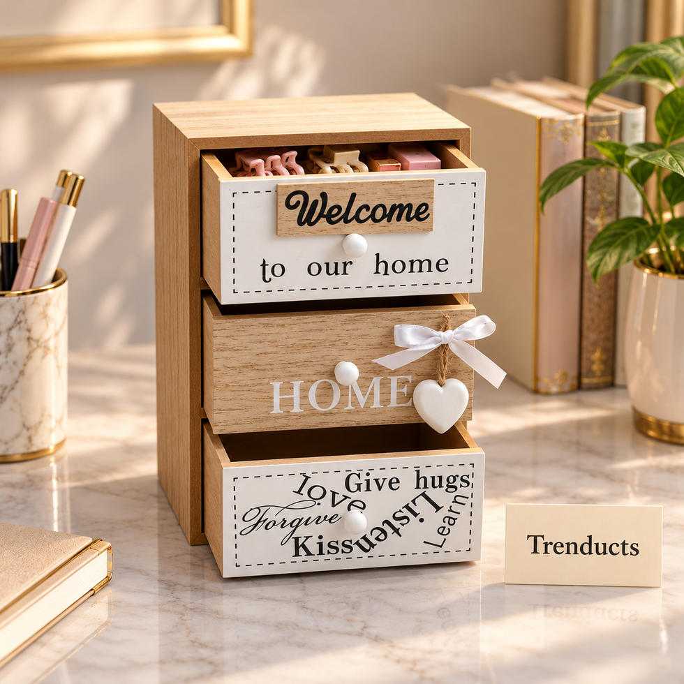Mini Wooden Drawer Organizer - 3 Tier Welcome Print
