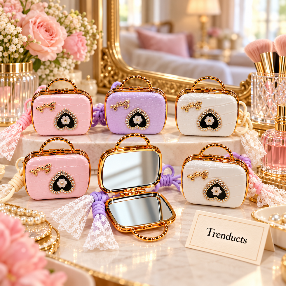 Handbag Shaped Cosmetic Pocket Mirror with Heart Charm and Strap (each)