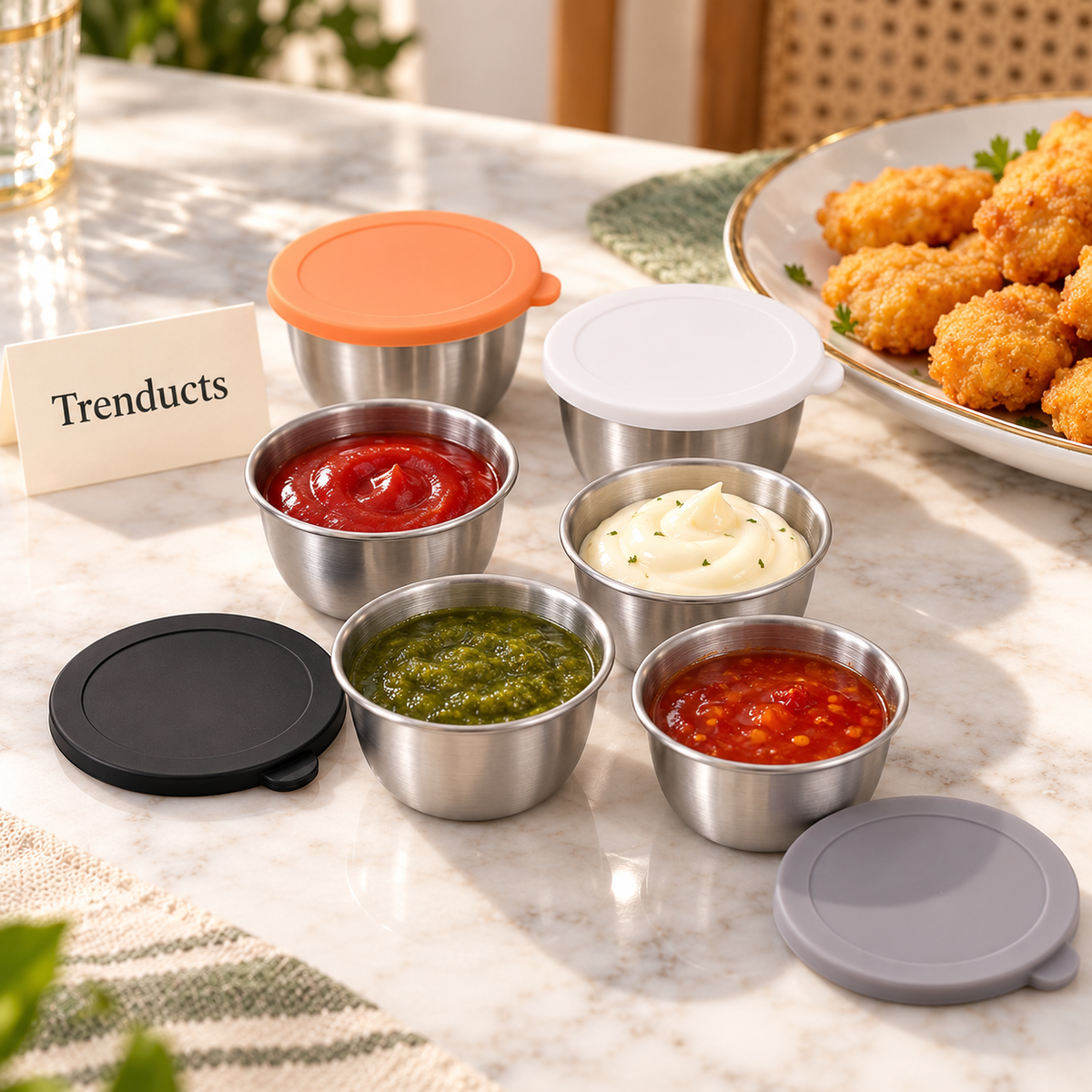 Mini Steel Sauce Container Set - 4 Pack with Lids