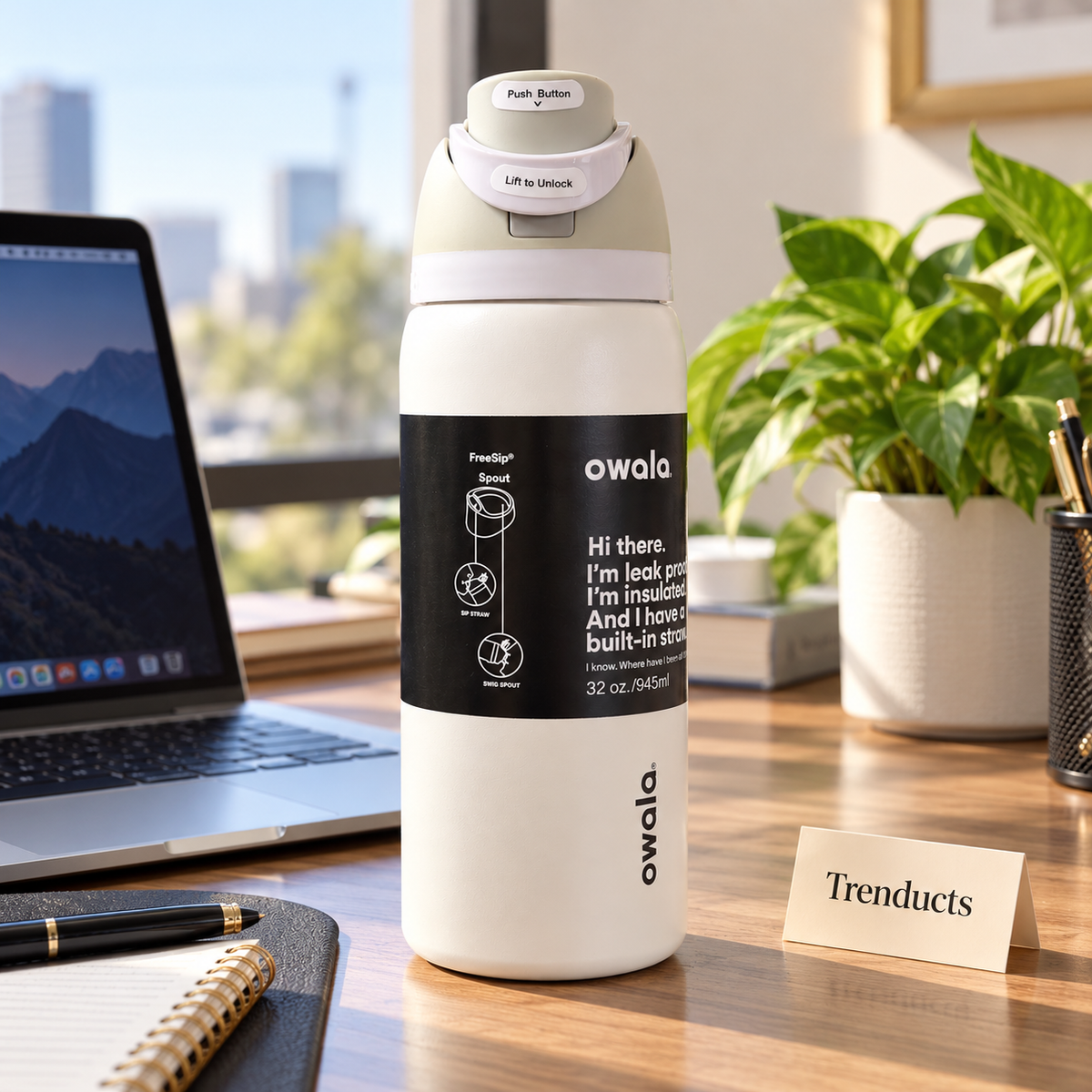 Owala FreeSip 32oz Water Bottle - White & Black