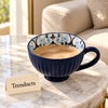 Danny Home Wide Mug 355ml - Navy Ribbed with Blue Pattern
