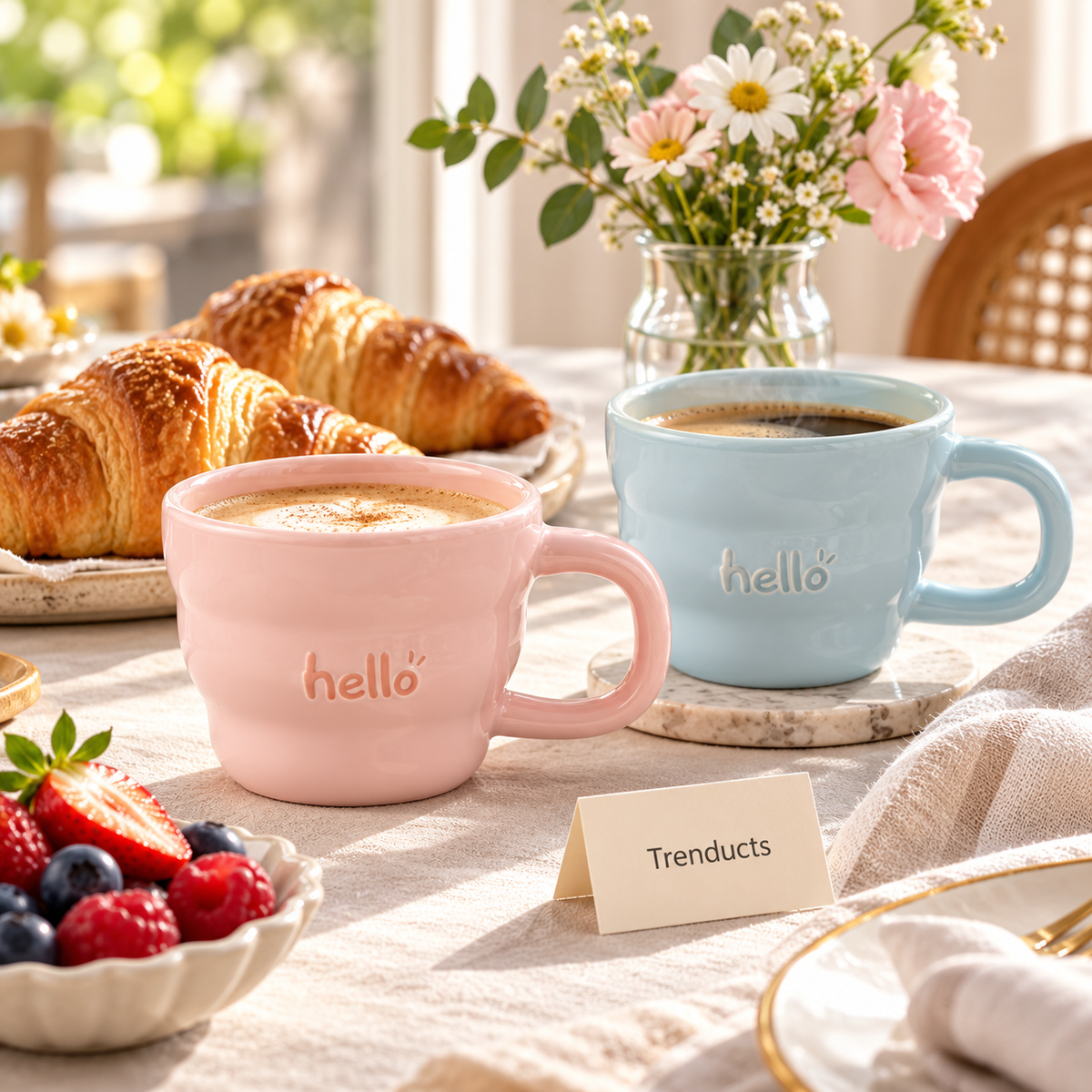 Ceramic Mug 380ml - Pastel Hello Print Coffee Cup (each)