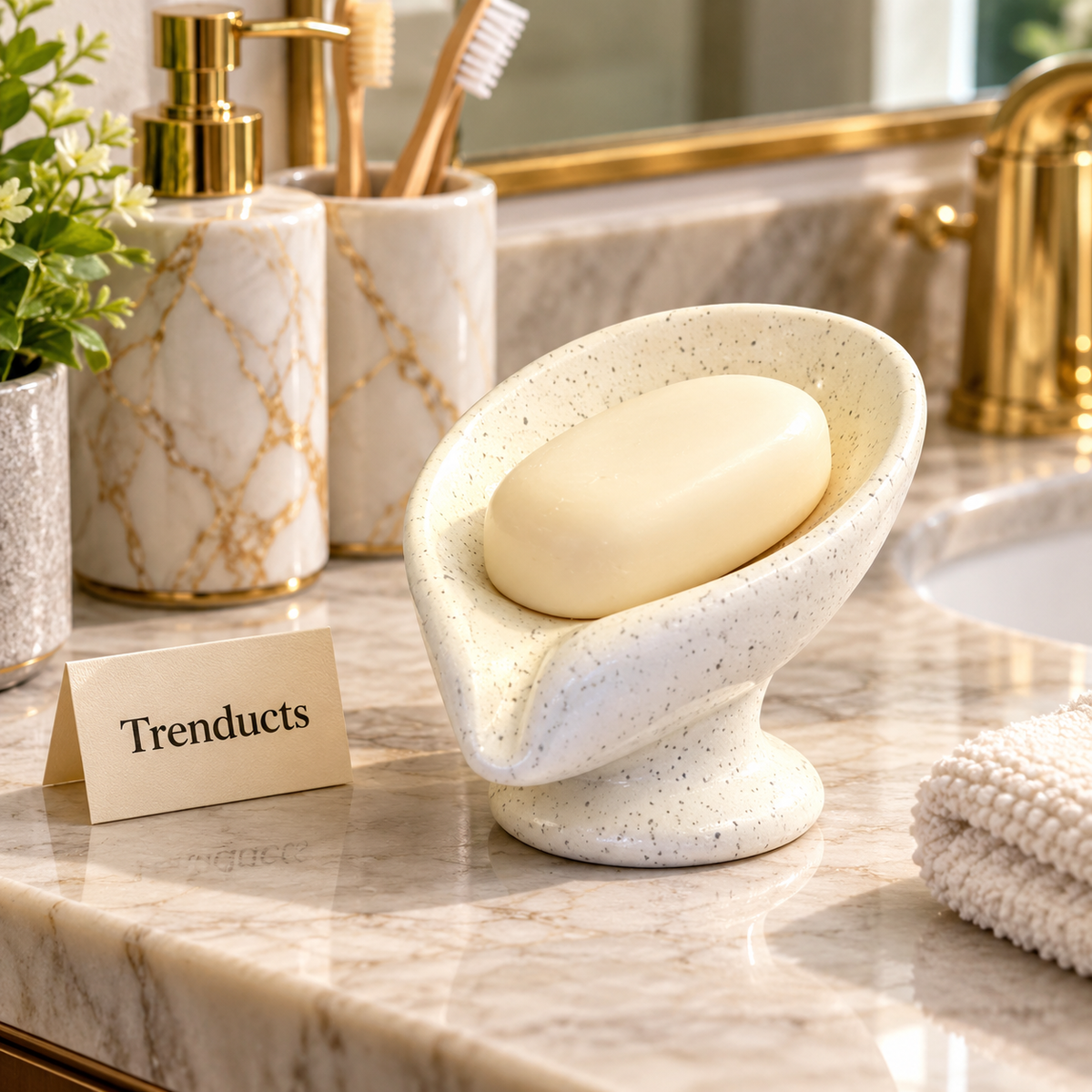 Brilliant Granite Soap Dish - White Speckled Porcelain