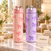 800ml Bow Print Water Bottle with Flip Lid and Carry Strap (Random)