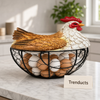 Premium Metal Egg Basket with Fiber Hen Lid - White & Brown