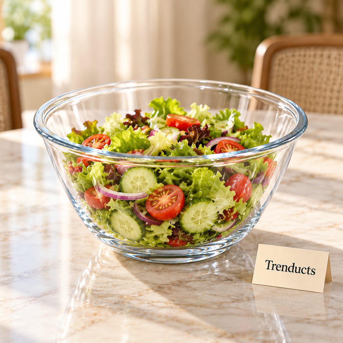 Danny Home Glass Salad Bowl - Clear Deep Serving Bowl