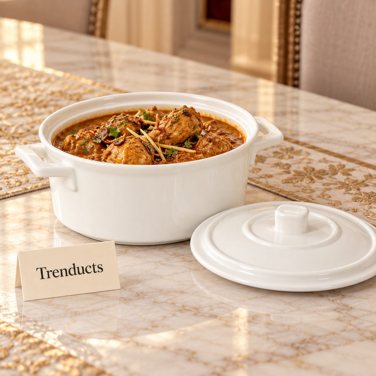 Danny Home Porcelain Casserole with Lid - White