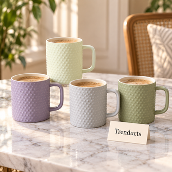 Textured Pastel Mug with a hot drink on a breakfast table | Trenducts